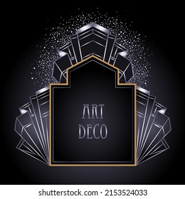 Art Deco vintage gold and silver design element over black. Retro party geometric background set (1920's style). Vector illustration for glamour party, thematic wedding or textile prints.