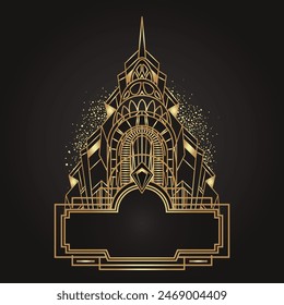 Art Deco vintage gold and silver design element over black. Retro party geometric background set, 1920s style. Vector illustration for glamour party, wedding or textile prints.