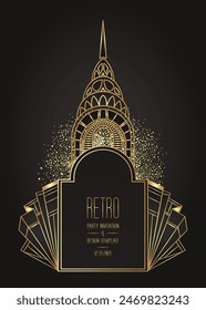 Art Deco Vintage Gold und Silber Design-Element über Schwarz. Retro-Party geometrischer Hintergrund, 1920er Jahre Stil. Vektorillustration für Glamour Party, Hochzeit oder Textildrucke.