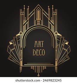 Art Deco vintage gold and silver design element over black. Retro party geometric background set, 1920s style. Vector illustration for glamour party, wedding or textile prints.