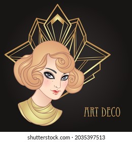 Art Deco vintage illustration of flapper girl. Retro party character in 1920s style. Vector design for glamour event or jazz party.