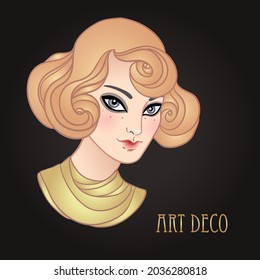 Art Deco vintage illustration of flapper girl. Retro party character in 1920s style. Vector design for glamour event or jazz party.