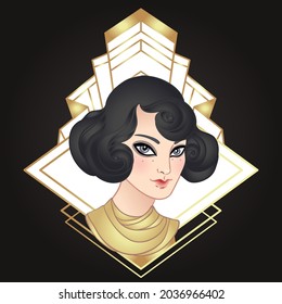 Art Deco vintage illustration of flapper girl. Retro party character in 1920s style. Vector design for glamour event or jazz party.