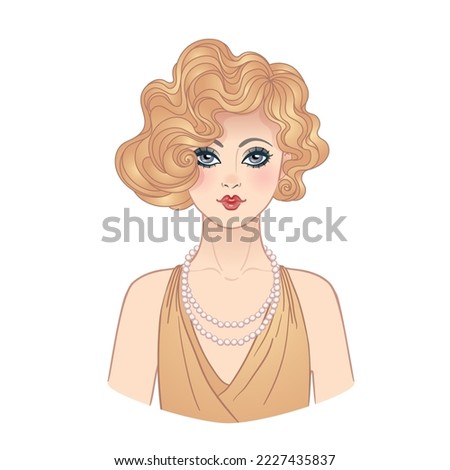 Art Deco vintage illustration of flapper girl. Retro party character in 1920s style. Vector design for glamour event or jazz party.