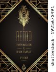 Art Deco vintage invitation template design with illustration of flapper girl. patterns and frames. Retro party background set (1920's style). Vector for glamour event, thematic wedding or jazz party.