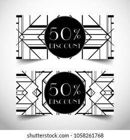 Art Deco vintage invitation template design. patterns and frames. Retro party geometric background set (1920's style). Vector illustration for glamour event, thematic wedding or jazz party.