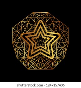 Art Deco vintage invitation template design with illustration of golden geometric motif. patterns and frames. Retro party background 1920 style. Vector for glamour event, thematic wedding, jazz party