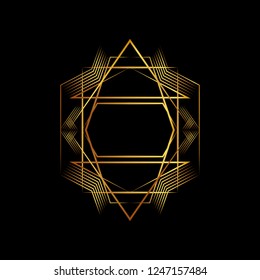 Art Deco vintage invitation template design with illustration of golden geometric motif. patterns and frames. Retro party background 1920 style. Vector for glamour event, thematic wedding, jazz party