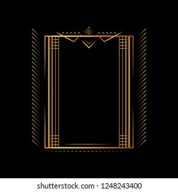 Art Deco vintage invitation template design with illustration of golden geometric motif. patterns and frames. Retro party background 1920 style. Vector for glamour event, thematic wedding, jazz party