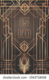 Art Deco vintage invitation template design with illustration of flapper girl. patterns and frames. Retro party background set (1920's style). Vector for glamour event, thematic wedding or jazz party.