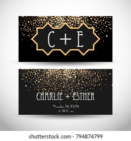 Art Deco vintage invitation template design with illustration of flapper girl. patterns and frames. Retro party background set (1920's style). Vector for glamour event, thematic wedding or jazz party.