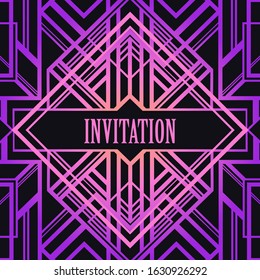 Art Deco vintage pattern in bright neon colors. Retro party geometric background (1920's style). Vector illustration for glamour party, thematic wedding or textile prints.