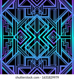 Art Deco vintage pattern in bright neon colors. Retro party geometric background (1920's style). Vector illustration for glamour party, thematic wedding or textile prints.