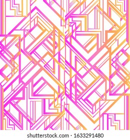 Art Deco vintage pattern in bright neon colors. Retro party geometric background (1920's style). Vector illustration for glamour party, thematic wedding or textile prints.