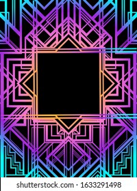 Art Deco vintage pattern in bright neon colors. Retro party geometric background (1920's style). Vector illustration for glamour party, thematic wedding or textile prints.