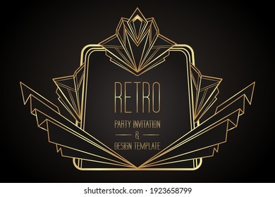 Art Deco vintage pattern and design element. Retro party geometric background set (1920's style). Vector illustration for glamour party, thematic wedding or textile prints.