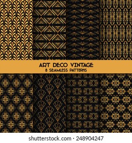 Art Deco Vintage Patterns - 8 Seamless Backgrounds - in vector