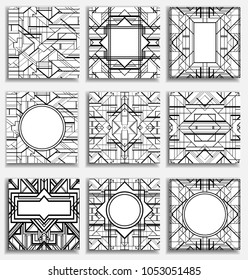 Art Deco vintage patterns and design elements. Retro party geometric background set (1920's style). Vector illustration for glamour party, thematic wedding or textile prints in black and white.