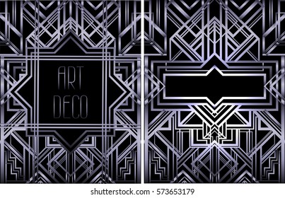 Art Deco vintage patterns and design elements. Retro party geometric background set (1920's style). Vector illustration for glamour party, thematic wedding or textile prints. 