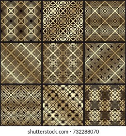 Art deco vintage seamless patterns set. Template for design. Vector illustration eps10
