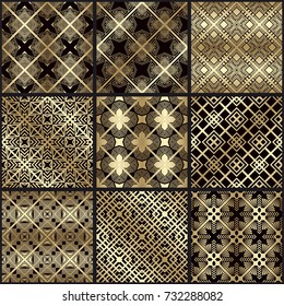 Art deco vintage seamless patterns set. Template for design. Vector illustration eps10