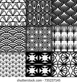 Art deco vintage seamless patterns set. Template for design. Vector illustration eps10