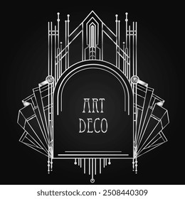 Art Deco vintage silver design element over black. Retro party geometric background set 1920s style. Vector illustration for glamour party, thematic wedding
