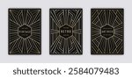 Art Deco vintage style frame set. Retro geometric outline decorations on the dark background. Black cards geometry design.EPS 10 vector illustration.