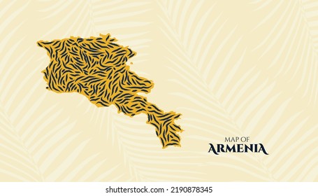 Art Deco Vintage Style Map of Armenia in Tiger Pattern perfect for Logo, Poster, Postcard, and Stamp.