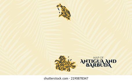 Art Deco Vintage Style Map Of Antigua And Barbuda In Tiger Pattern Perfect For Logo, Poster, Postcard, And Stamp.