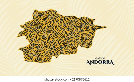 Art Deco Vintage Style Map of Andorra in Tiger Pattern perfect for Logo, Poster, Postcard, and Stamp.