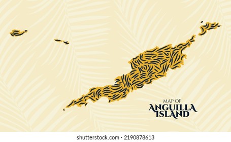 Art Deco Vintage Style Map of Anguilla Island in Tiger Pattern perfect for Logo, Poster, Postcard, and Stamp.