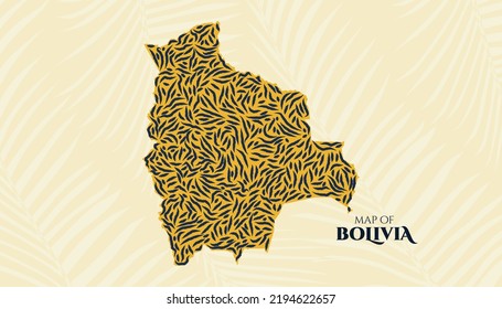 Art Deco Vintage Style Map of Bolivia in Tiger Pattern perfect for Logo, Poster, Postcard, and Stamp.