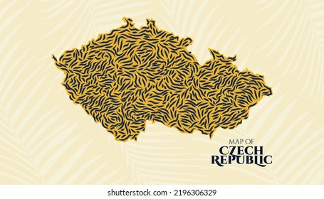Art Deco Vintage Style Map of Czech Republic in Tiger Pattern perfect for Logo, Poster, Postcard, and Stamp.