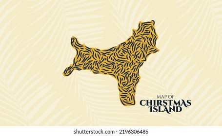 Art Deco Vintage Style Map of Chirstmas Island in Tiger Pattern perfect for Logo, Poster, Postcard, and Stamp.
