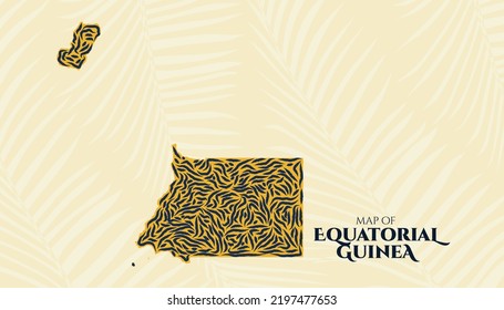 Art Deco Vintage Style Map of Equatorial Guinea in Tiger Pattern perfect for Logo, Poster, Postcard, and Stamp.