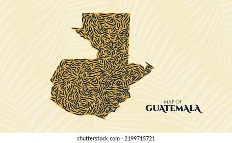 Mapa de Guatemala de estilo vintage Art Deco en Patrón Tigre perfecto para Logo, afiche, postal y sello.