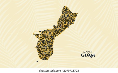 Art Deco Vintage Style Map of Guam in Tiger Pattern perfect for Logo, Poster, Postcard, and Stamp.