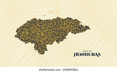 Art Deco Vintage Style Map of Honduras in Tiger Pattern perfect for Logo, Poster, Postcard, and Stamp.