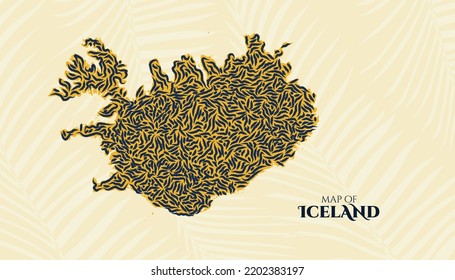 Art Deco Vintage Style Map of Iceland in Tiger Pattern perfect for Logo, Poster, Postcard, and Stamp.