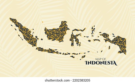 Mapa de estilo Art Decó de Indonesia en el patrón tigre perfecto para logotipo, afiche, postal y sello.