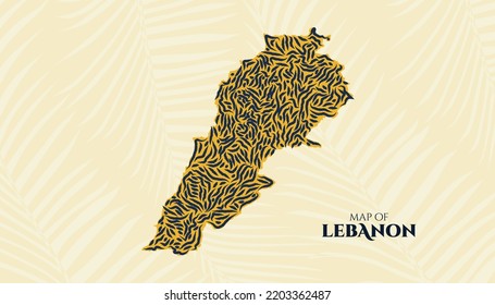 Art Deco Vintage Style Map of Lebanon in Tiger Pattern perfect for Logo, Poster, Postcard, and Stamp.