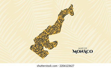 Art Deco Vintage Style Map Of Monaco Tiger Pattern Perfect For Logo, Poster, Postcard, And Stamp.