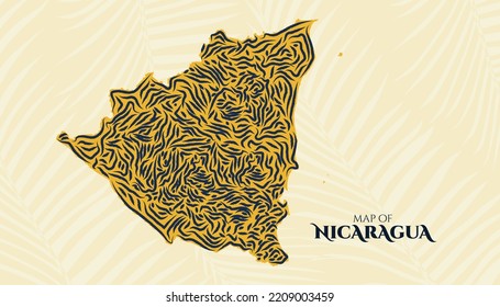 Art Deco Vintage Style Map of Nicaragua Tiger Pattern perfect for Logo, Poster, Postcard, and Stamp.