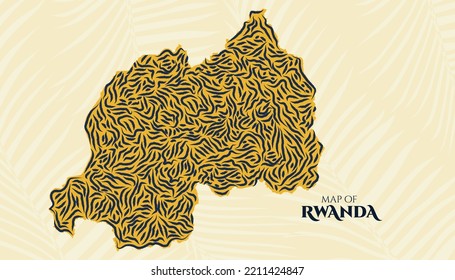 Art Deco Vintage Style Map Of Rwanda Tiger Pattern Perfect For Logo, Poster, Postcard, And Stamp.