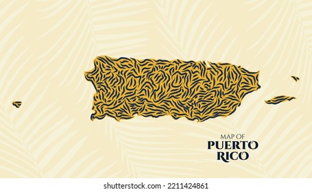 Art Deco Vintage Style Map of Puerto Rico Tiger Pattern perfect for Logo, Poster, Postcard, and Stamp.