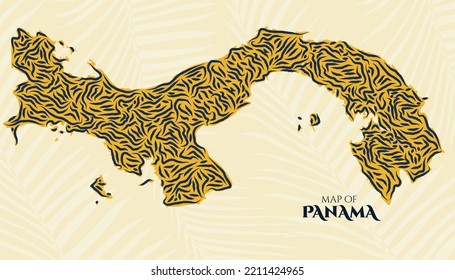 Art Deco Vintage Style Map of Panama Tiger Pattern perfect for Logo, Poster, Postcard, and Stamp.