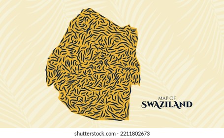 Art Deco Vintage Style Map of Swaziland Tiger Pattern perfect for Logo, Poster, Postcard, and Stamp.