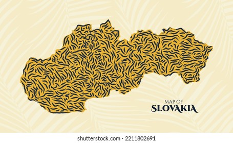 Art Deco Vintage Style Map of Slovakia Tiger Pattern perfect for Logo, Poster, Postcard, and Stamp.