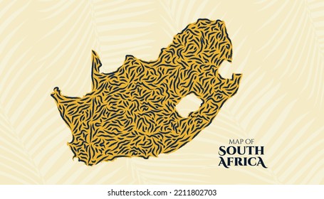 Art Deco Vintage Style Map of South Africa Tiger Pattern perfect for Logo, Poster, Postcard, and Stamp.